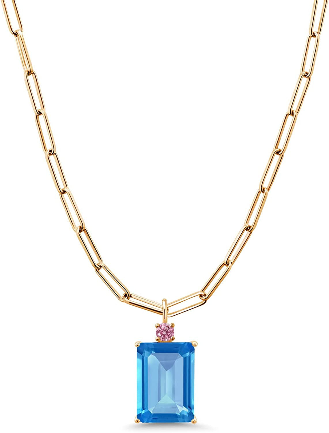 16.25 Ct Swiss Blue Topaz Pink Lab Grown Diamond 18K Yellow Gold Plated Silver P