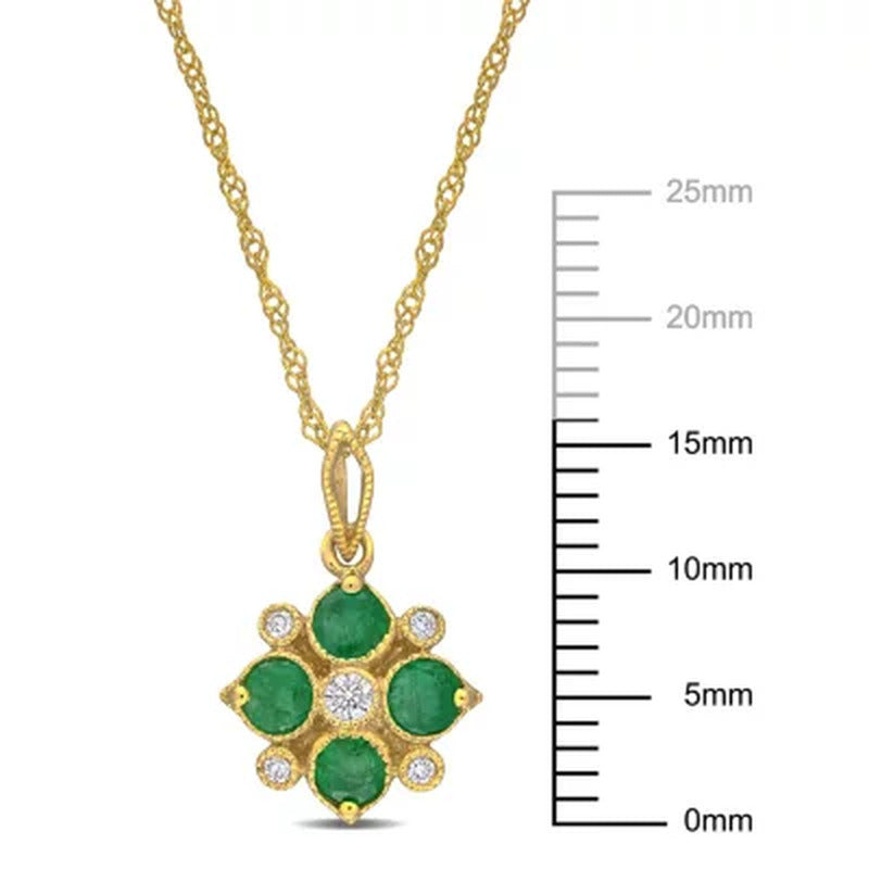 Emerald and Diamond Accent Geometric Pendant in 14K Yellow Gold