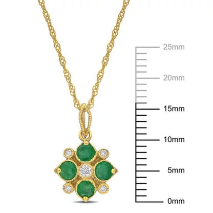 Emerald and Diamond Accent Geometric Pendant in 14K Yellow Gold