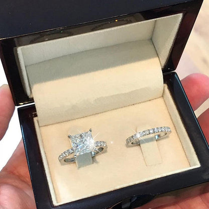 Square Silver Cubic Zirconia Rings Womens Engagement Rhinestone Ring Sparking Fu