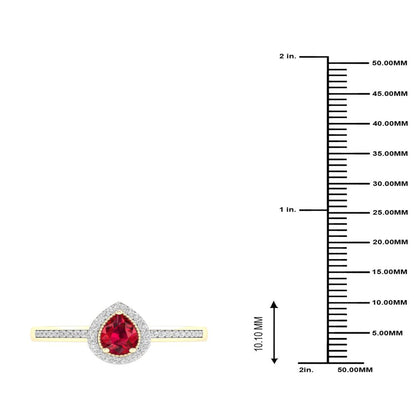 Imperial Gemstone 10K Yellow Gold Pear Ruby 1/8 CT TW Diamond Halo Women'S Ring