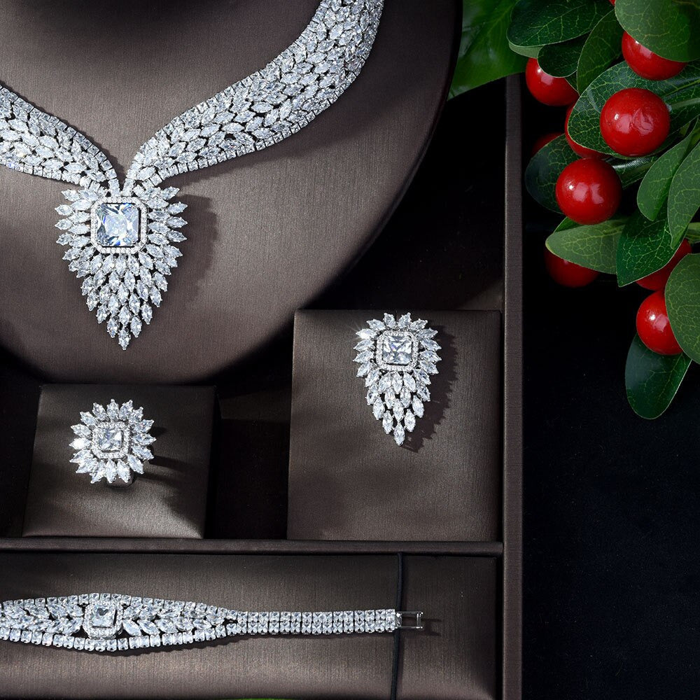 New White Color Fashion Top Quality Wedding Jewelry Sets AAA CZ Geometric Bridal