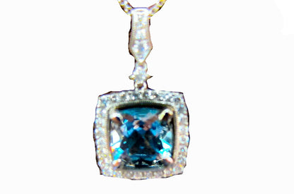 AQUAMARINE CUSHION SHAPE DIAMOND ROUND BR SHAPE PENDANT AQUAMARINE PENDANT
