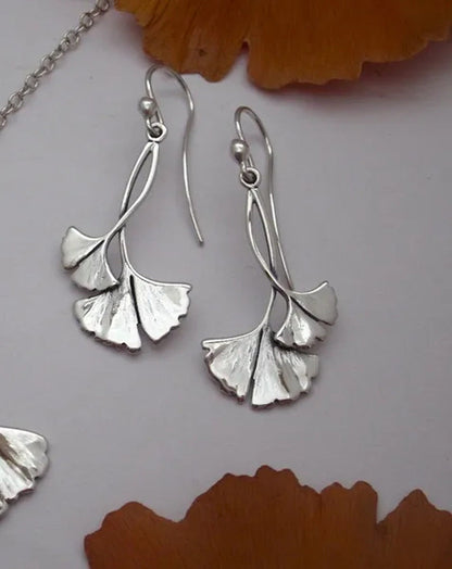 Fashion Vintage Earring Women 925 Sterling Silver Gingko Leaf Dangle Drop Earrin