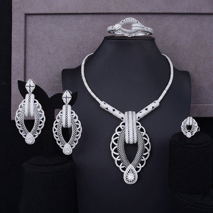 Luxury Party Square 4PCS Nigerian Jewelry Set for Women Wedding Zircon