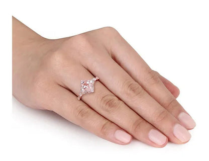 1.15 Carat (Ctw) Morganite Ring in 10K Rose Pink Gold with White Sapphires