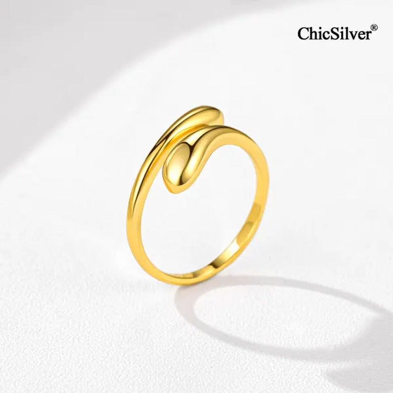 Chicsilver 925 Sterling Silver Ring Minimalist Teardrop Open Ring Eternity Ring