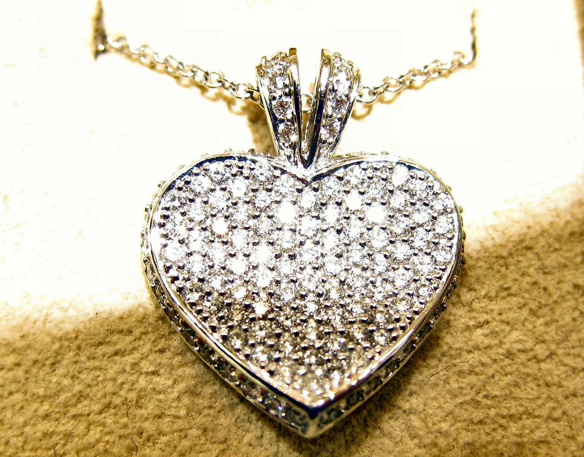 1.70 CT DIAMOND HEART PAVE SET ROUND BRILLIANT SHAPE DIAMOND INCLUDED CHAIN 18 K