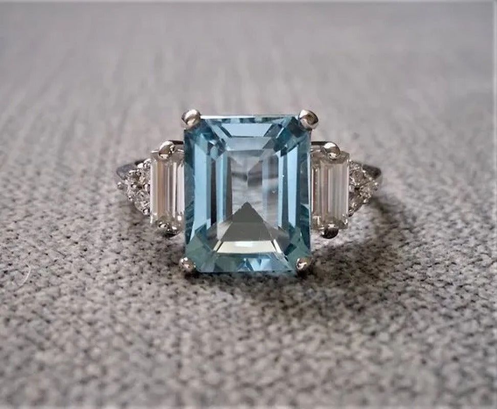 Classic Silver Color Delicate Blue Zircon Women'S Ring Anniversary Christmas Gif