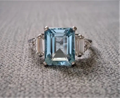 Classic Silver Color Delicate Blue Zircon Women'S Ring Anniversary Christmas Gif