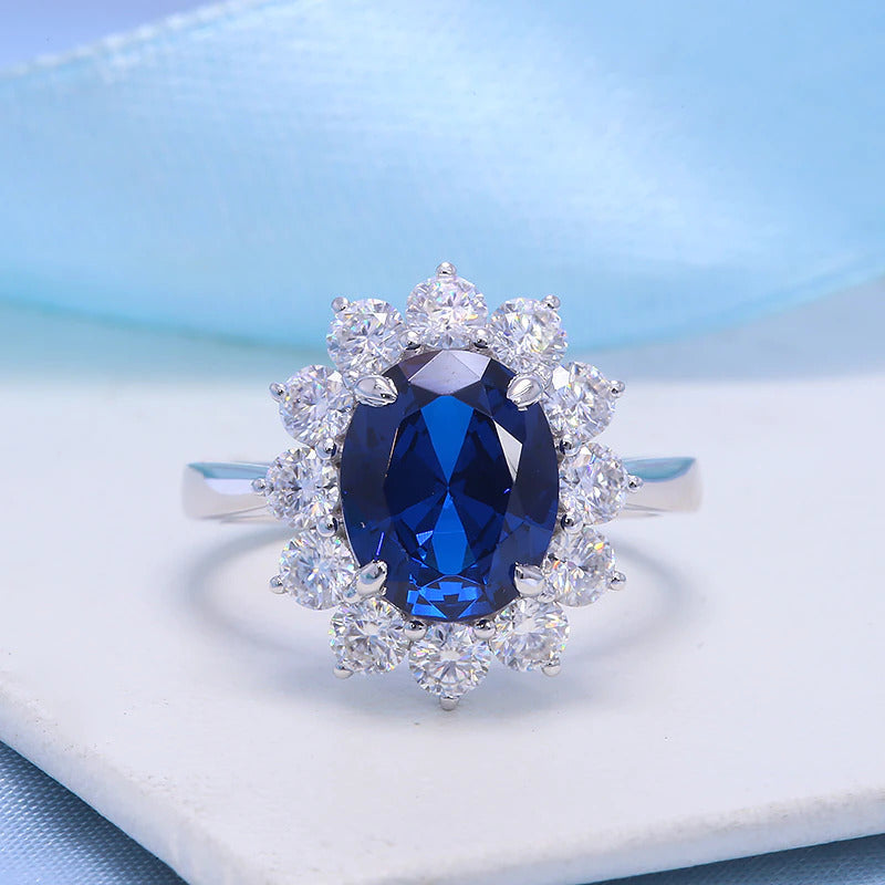 AEAW Genuine Woman Engagement Rings 8X10Mm Lab Sapphire with Moissanite Jewelry
