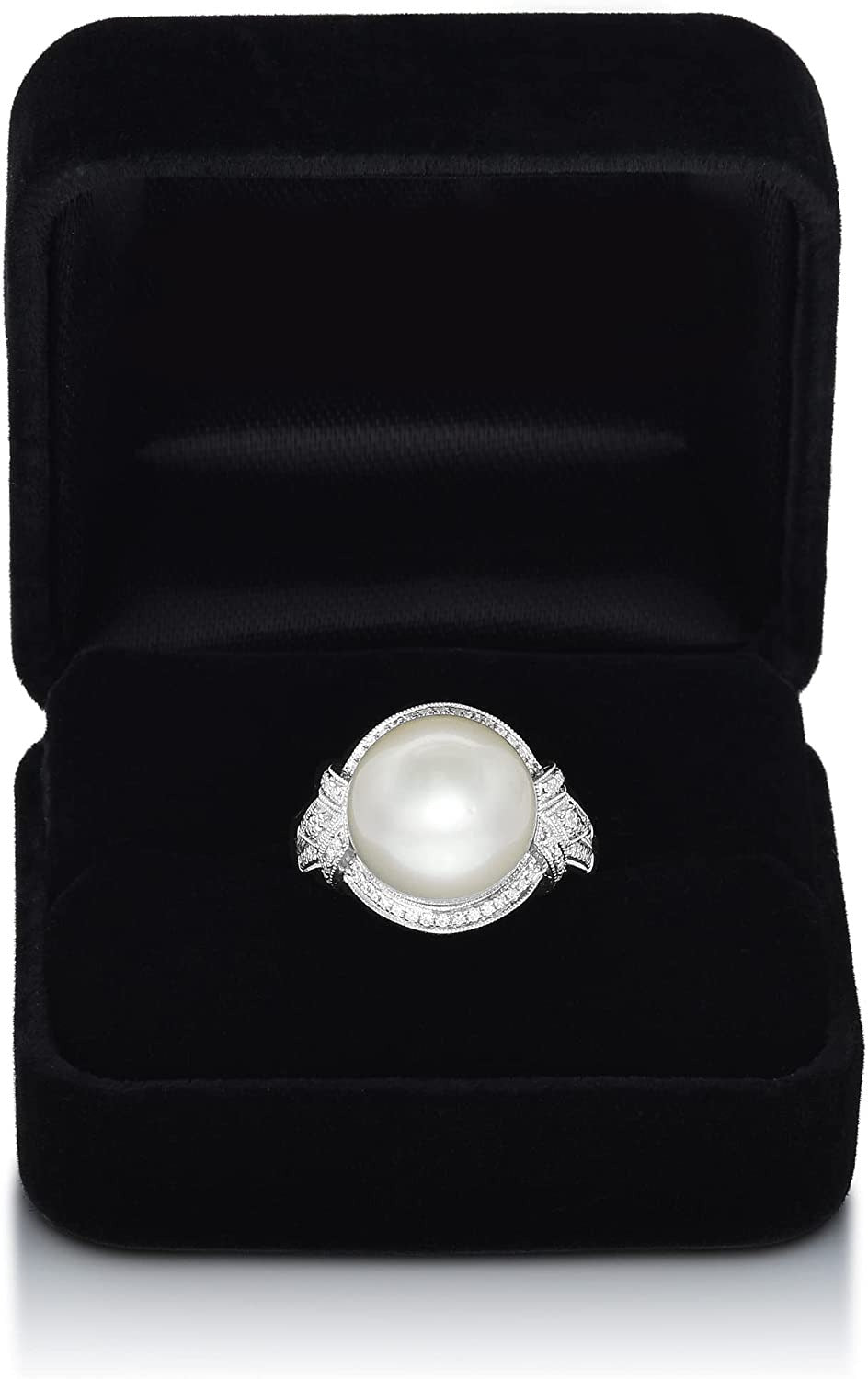 14K White Gold 13Mm South Sea Pearl Elegant Ring with 1/3Ct Diamonds