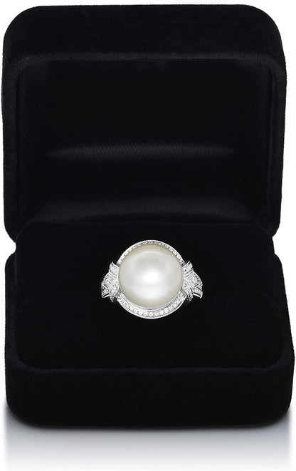 14K White Gold 13Mm South Sea Pearl Elegant Ring with 1/3Ct Diamonds