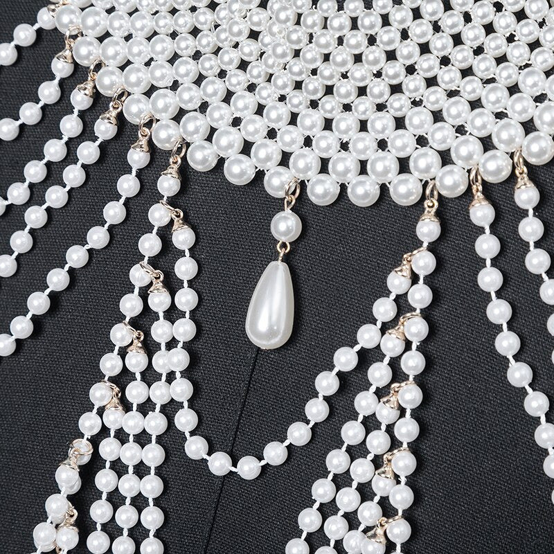 Fashion Tassel Design Handmade Pearl Shoulder Chain Big Size Necklace Pearl