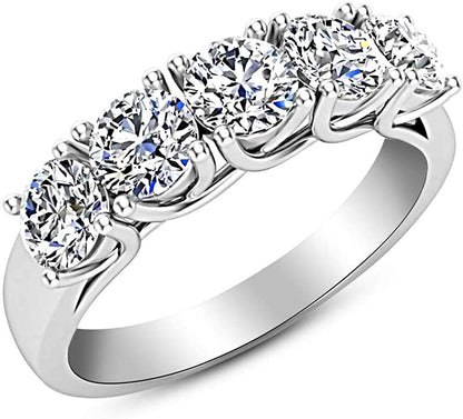 3 1/2 Carat (Ctw) 14K White Gold round Diamond Ladies 5 Five Stone Wedding Anniv