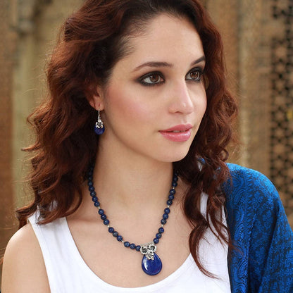 Lapis Lazuli .925 Sterling Silver Floral Dangle Earrings 'Lovely Lily'