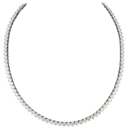 DIAMOND TENNIS NECKLACE 3 PRONG SET ROUND BRILLIANT TENNIS 24.88 CT 18 K GOLD
