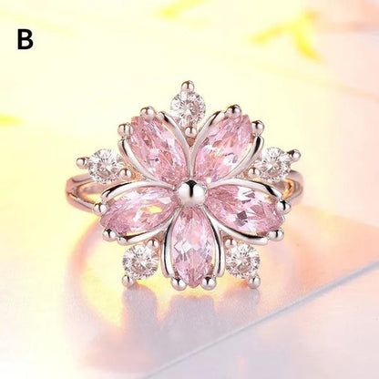 New Elegant Fashion Cherry Blossom Princess Engagement Ring Bridal Romantic Cher