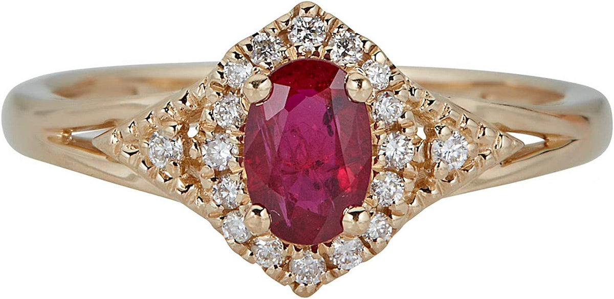 10K Yellow Gold Mozambique Genuine Ruby Ring with Diamonds for Women | Ethically