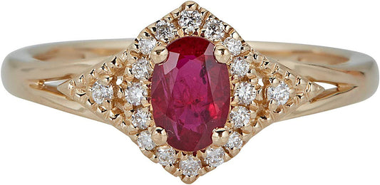 10K Yellow Gold Mozambique Genuine Ruby Ring with Diamonds for Women | Ethically