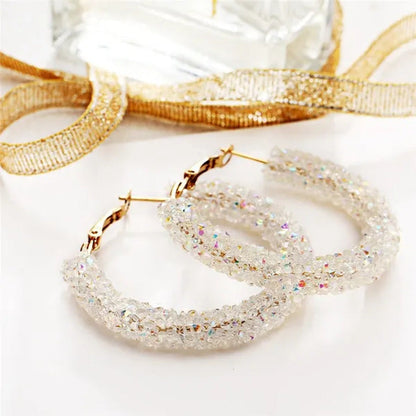 Rhinestone Zircon Flash Ring round Diamond Earrings Female Silver Gold Stud Earr