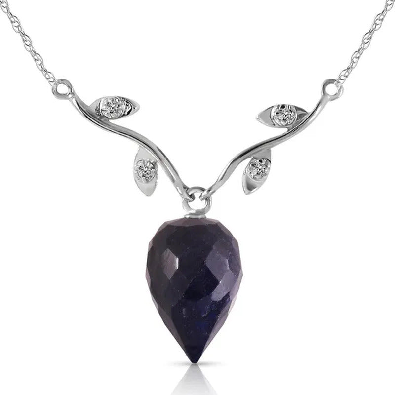14K Solid Gold Necklace with Diamonds and Briolette Sapphire