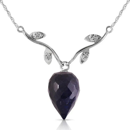 14K Solid Gold Necklace with Diamonds and Briolette Sapphire