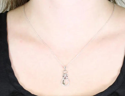 Snowman Pendant Necklace with Diamond Accent in Sterling Silver with Chain