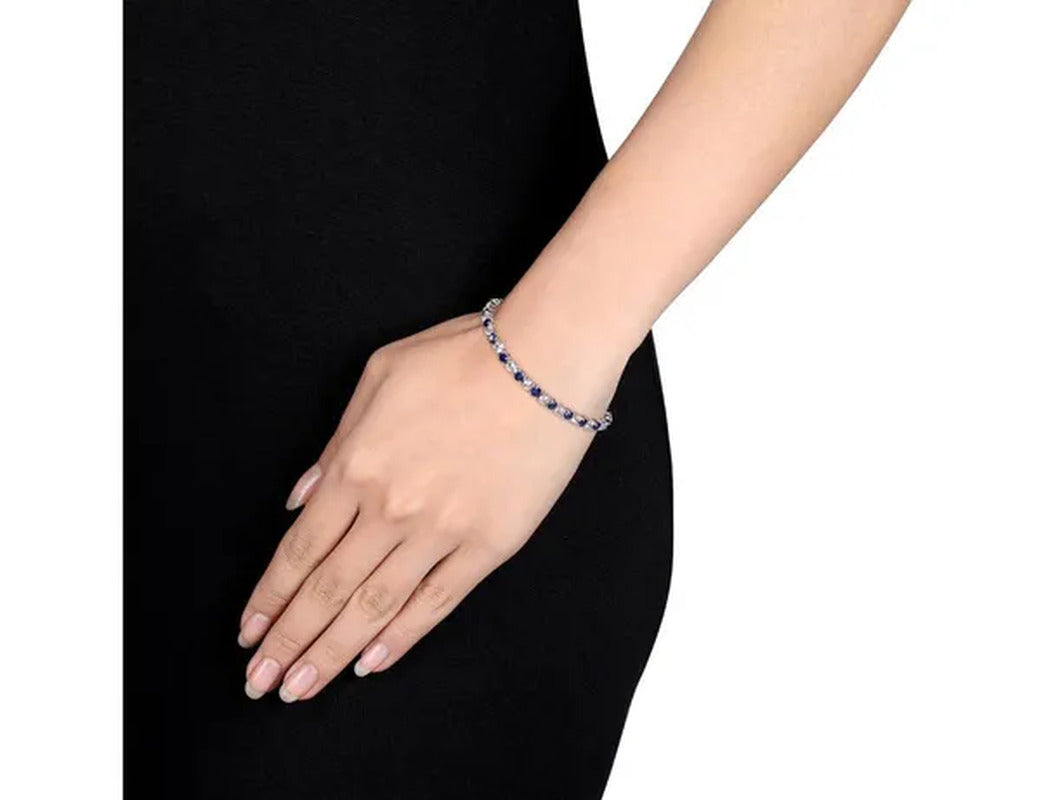 47 Carat (Ctw) Lab-Created Blue and White Sapphire Bracelet Necklace Set in Ster