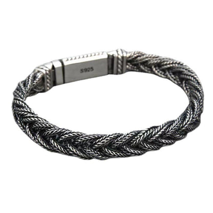 Real S925 Silver Jewelry Retro Heavy Industry Pure Handmade Woven Twist Bracelet