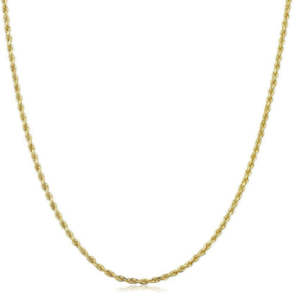 10K Gold Rope Chain Necklace, 10K Yellow Gold Diamond Cut Braided Twist 1.5MM 2M