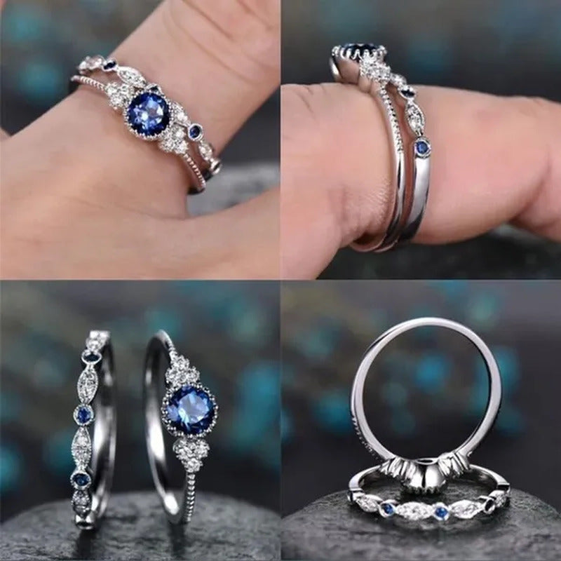 2Pcs/Set Classic 925 Sterling Silver round Cut Gemstones Sapphire Birthstone Bri