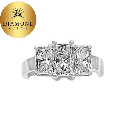CERTIFIED 3 STONE RING 2.89 CTTW RADIANT DIAMOND CENTER 7.25X4.