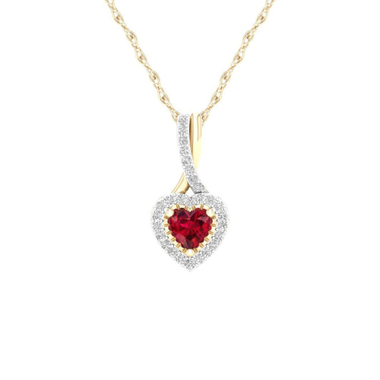 Imperial Gemstone 10K Yellow Gold Heart Cut Ruby 1/10 CT TW Diamond Halo Pendant