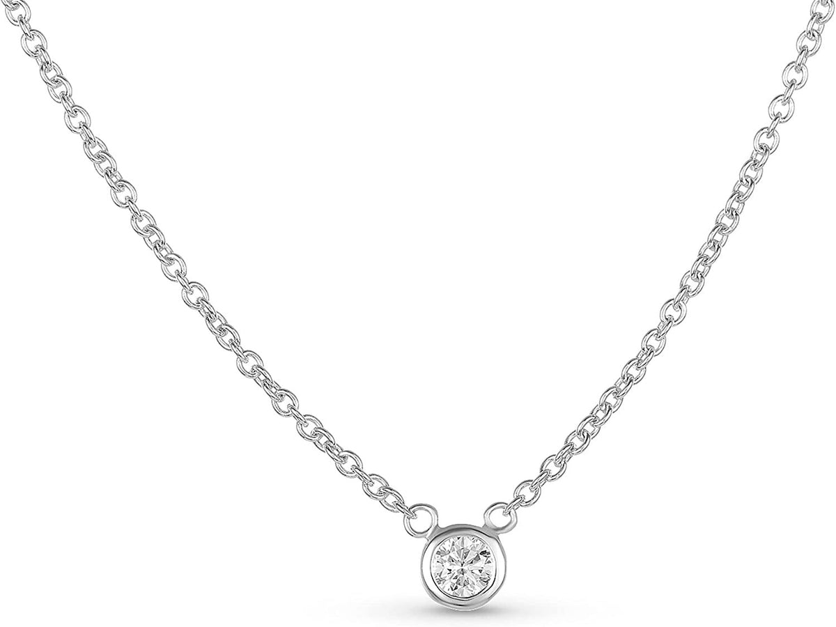 AGS Certified Natural Diamond Dainty Solitaire Bezel Necklace, 0.15~0.60 CTTW Pr