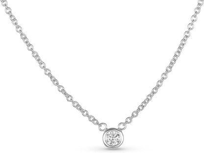 AGS Certified Natural Diamond Dainty Solitaire Bezel Necklace, 0.15~0.60 CTTW Pr