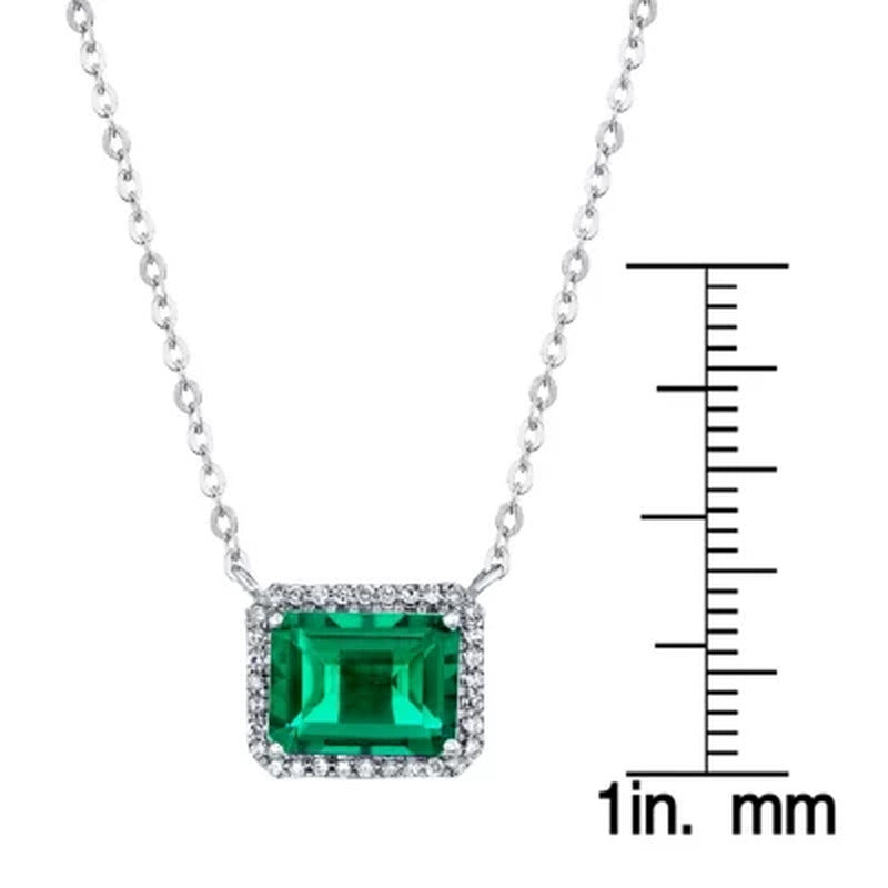 925 Sterling Lab Created Emerald and 0.08 CT. T.W. Diamond Necklace