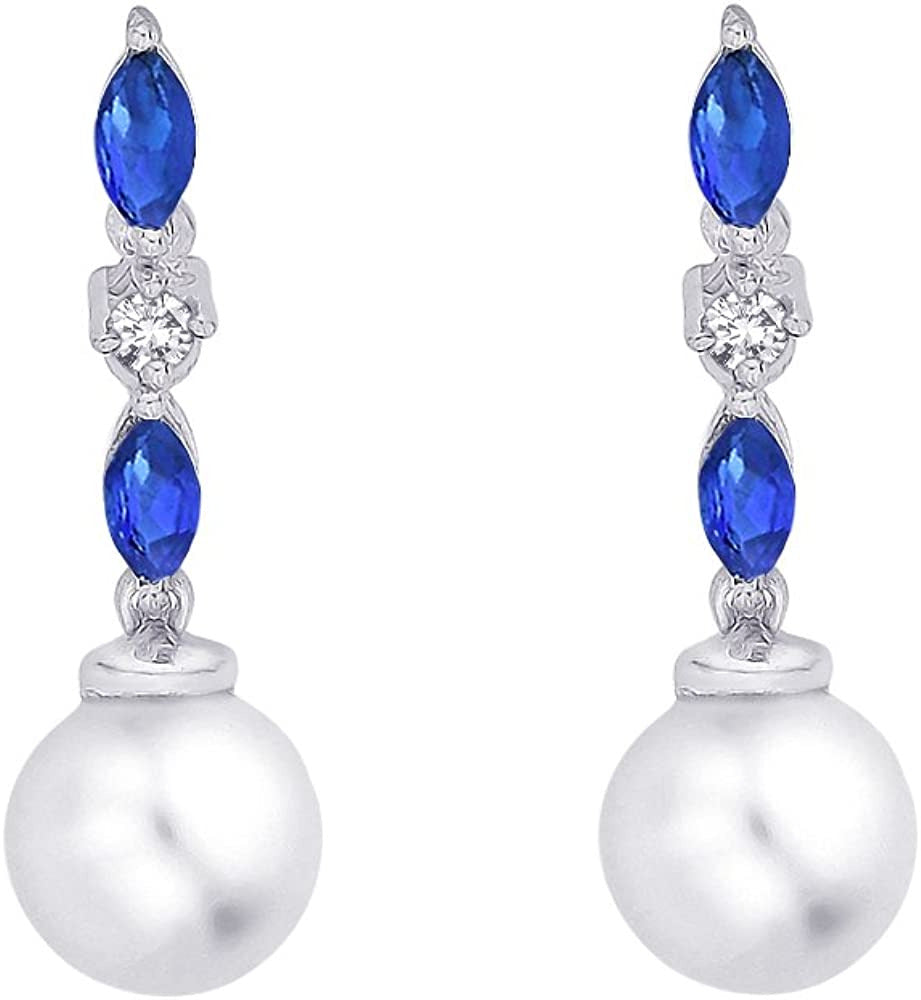 Cultured Freshwater Pearl and 1/20 Ct. Diamond with 1/2 Ct. Sapphire Earrings in