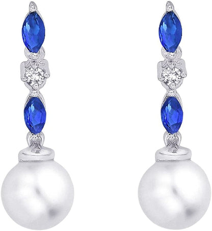 Cultured Freshwater Pearl and 1/20 Ct. Diamond with 1/2 Ct. Sapphire Earrings in
