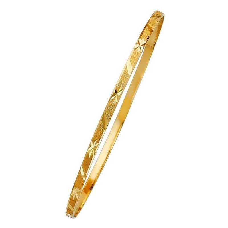GL-0117 14K Yellow Gold Diamond-Cut 3 Mm Solid Bangle Bracelet