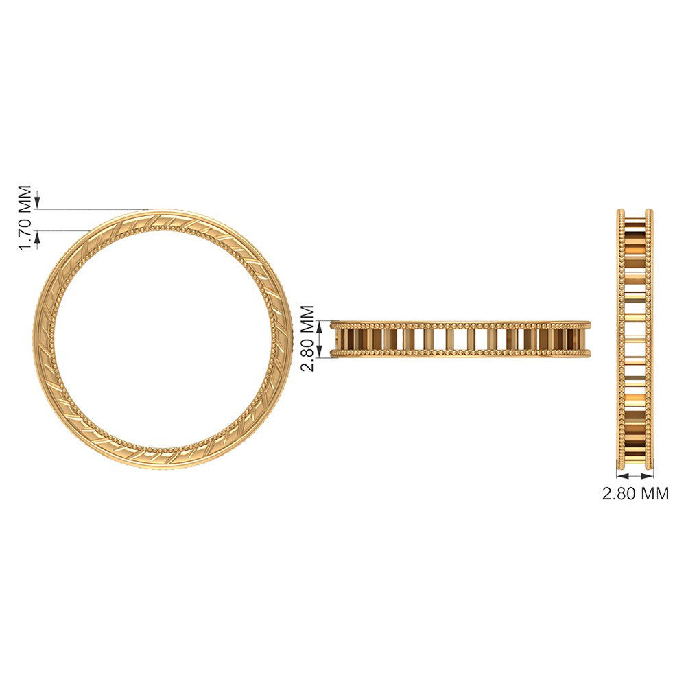 1 CT Created Blue Sapphire Eternity Ring with Milgrain Details, 14K Yellow Gold,