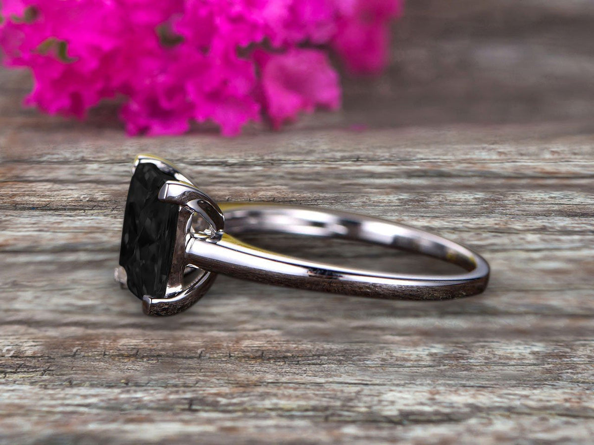 1.25 Carat Classic Princess Cut Black Diamond Moissanite Solitaire Engagement Ri