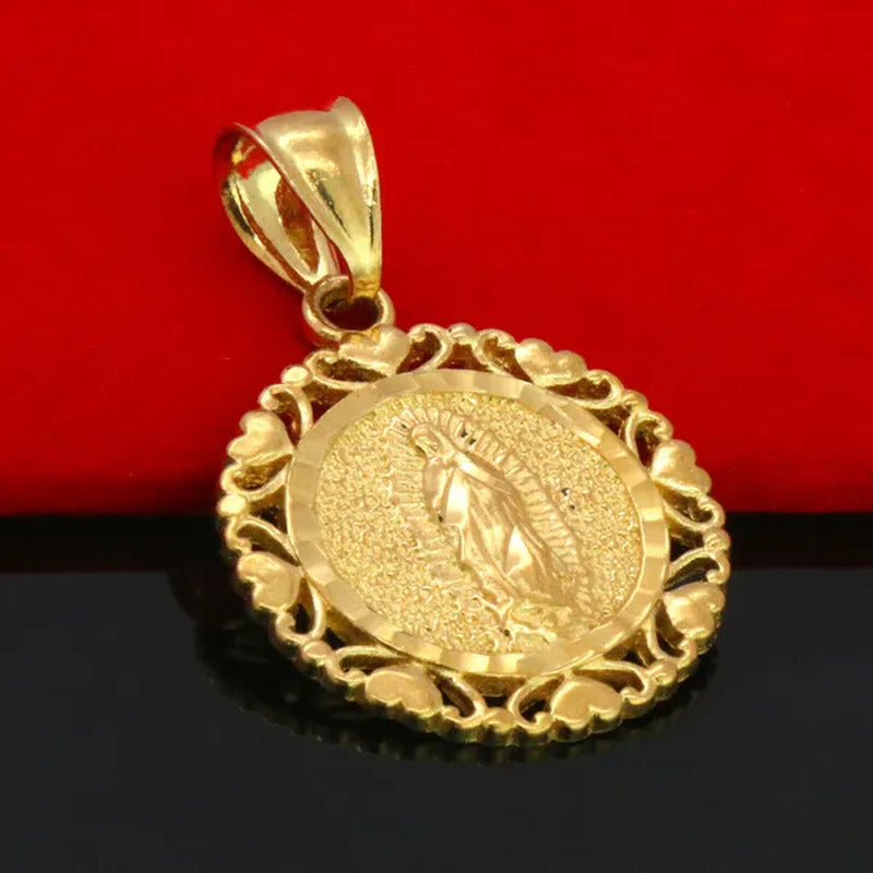 18K Gold Plated Lovely round Virgen De Guadalupe Pendant 5Mm 18" Virgin Mary Fig