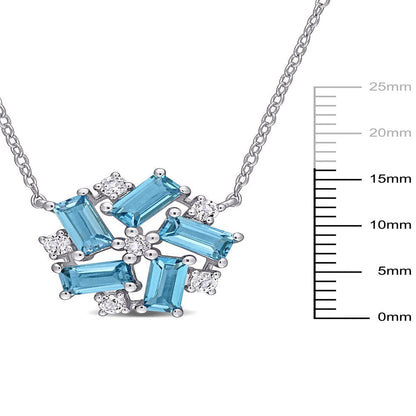 2-3/5 Carat London-Blue Topaz and White Topaz Sterling Silver Geometric Necklace