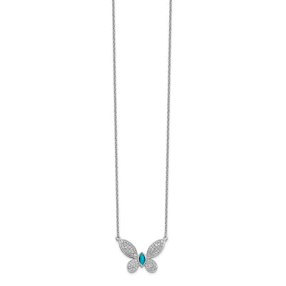 Solid 14K White Gold Diamond and Turquoise Butterfly Pendant Necklace Charm Chai