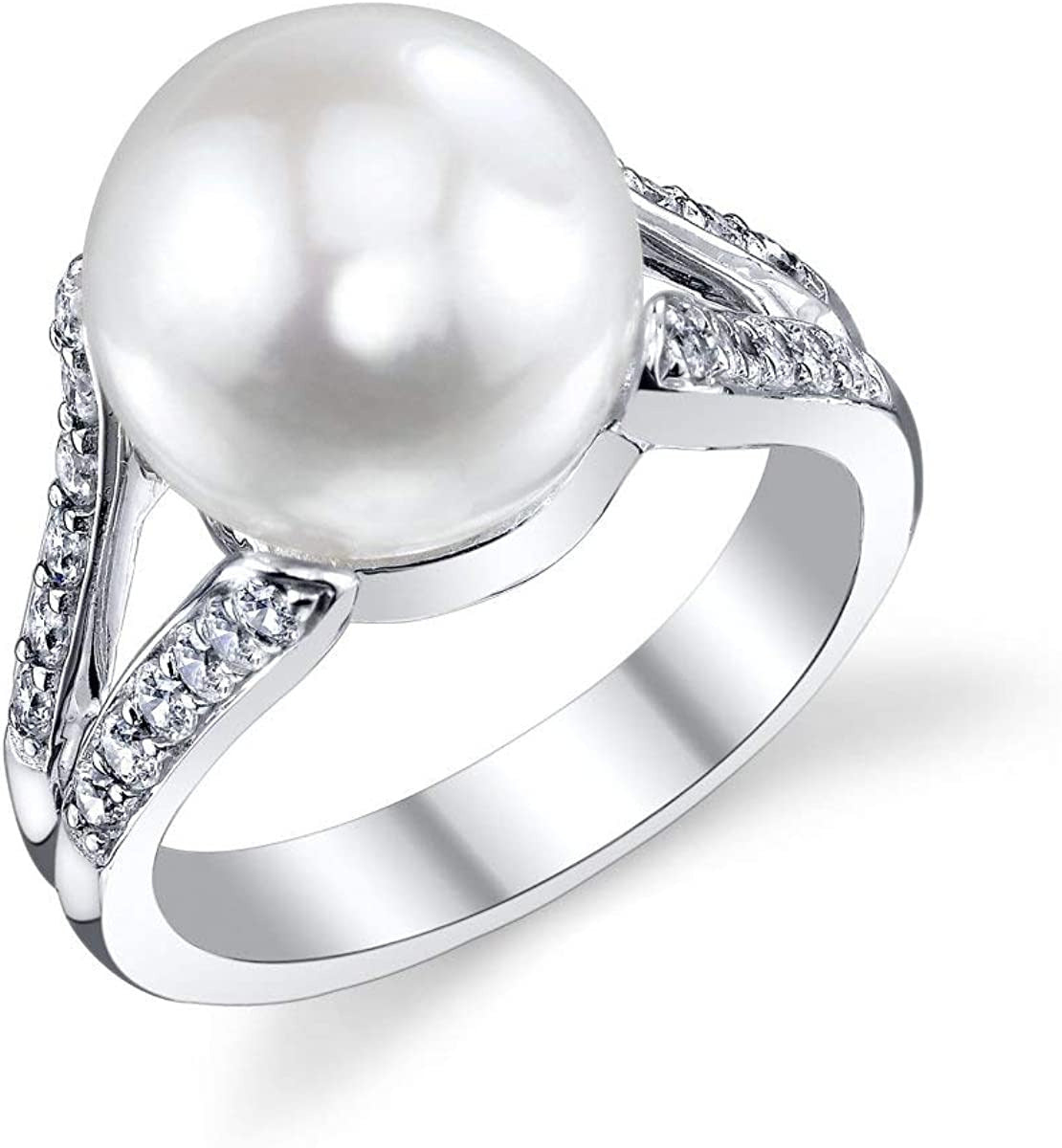 11-12Mm Genuine White Freshwater Cultured Pearl & Cubic Zirconia Khloe Ring for
