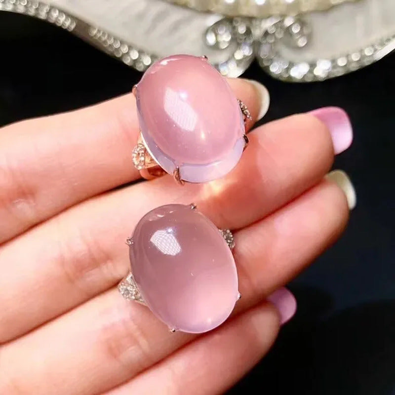 Colife Jewelry Elegant Rose Quartz Ring for Party 15*20Mm Natural Rose Quartz 92