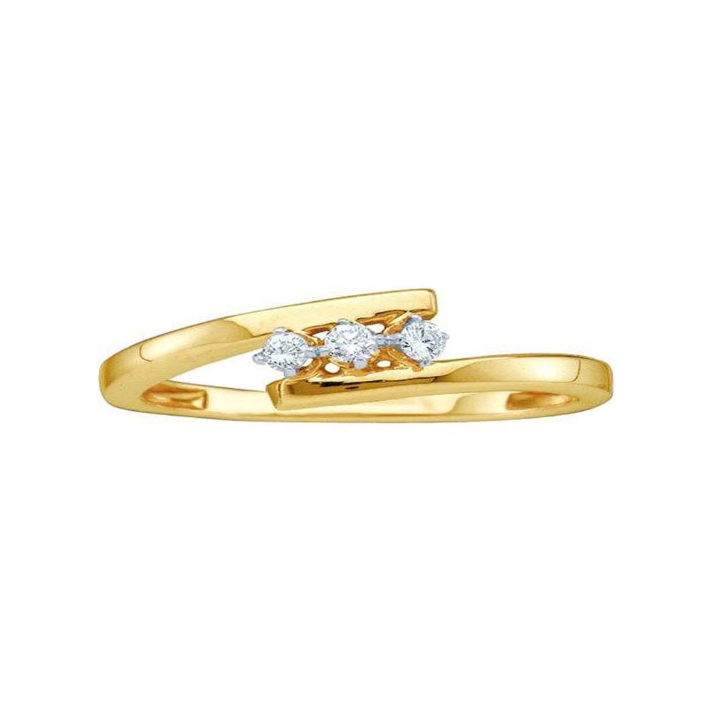 10Kt Yellow Gold round Diamond 3-Stone Bridal Wedding Engagement Ring 1/10 Cttw