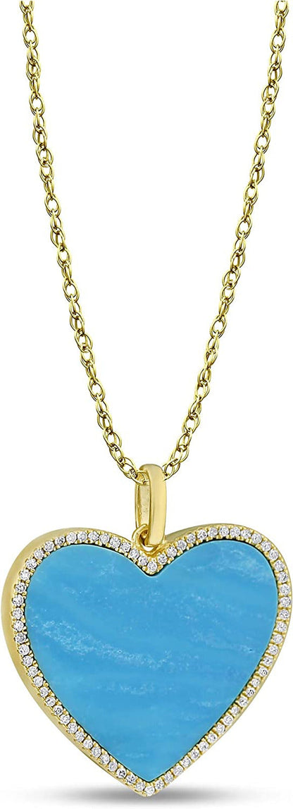 1/6 Carat Diamond and Turquoise or Blue Lapis Heart Pendant Necklace for Women i