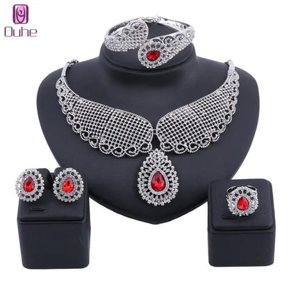 Vintage Turkish Women African Beads Jewelry Set Dubai Indian Crystal Ruby Weddin